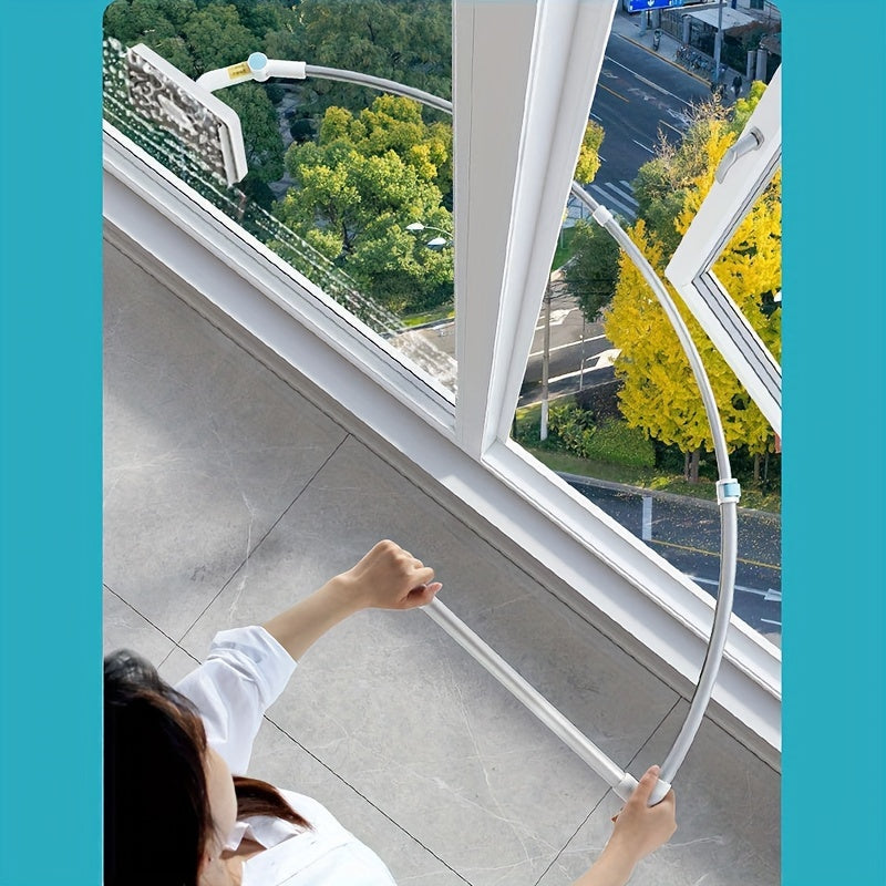 Window Cleaning Kit for Outdoor Use - Double-Sided U-Shaped Telescopic Glass Washer Tool for Living Room and Other Glass Surfaces; Operates Manually with No Electricity or Batteries Required.