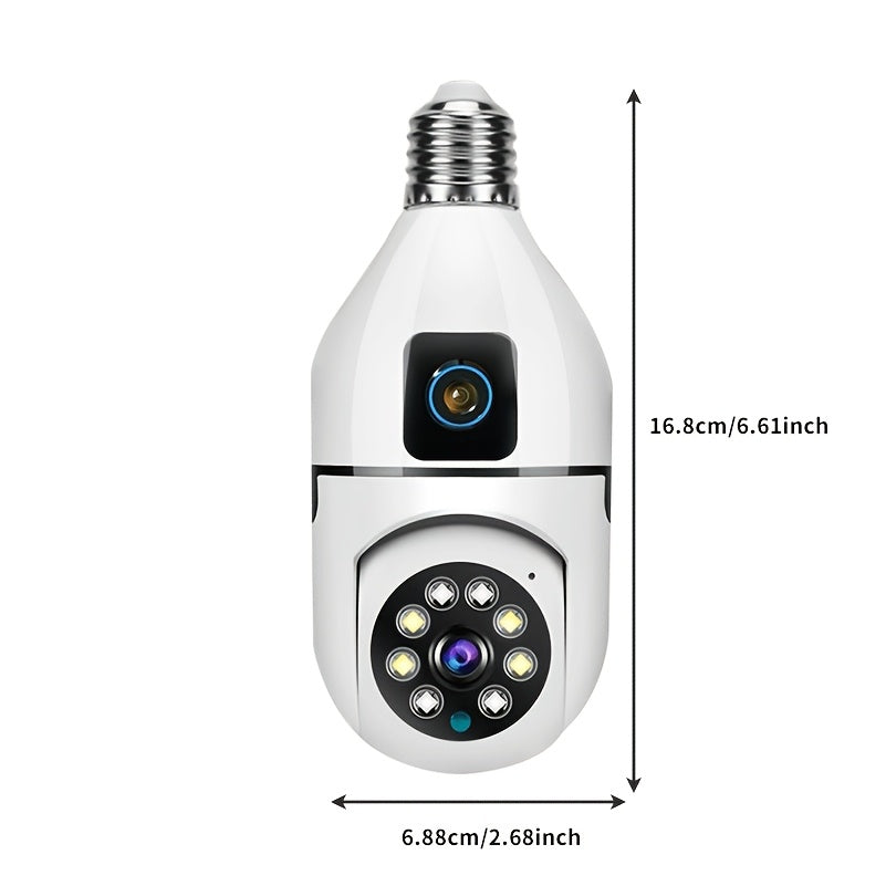 Experience ultimate peace of mind with the YIIYRY 1pc 1080P Dual Lens Smart Security Camera. Featuring night vision, two-way audio, remote viewing via smartphone, Wi-Fi connectivity, USB power options, and cloud/SD card storage. Take control with pan and