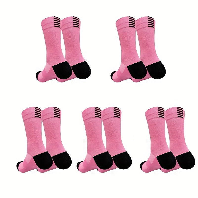 5 pairs of unisex cycling compression socks, breathable and highly elastic for outdoor sports and running.