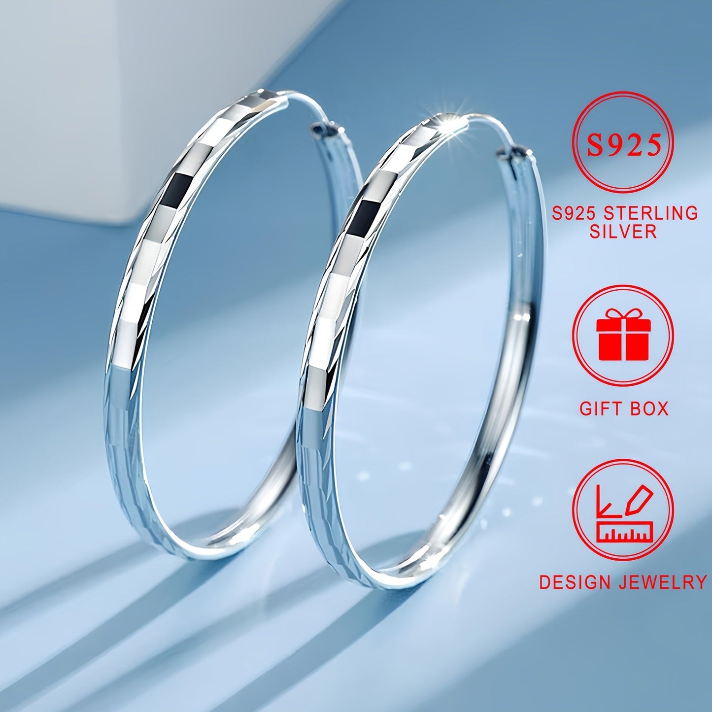 925 Sterling Silver Hypoallergenic Smooth Circle Hoop Earrings, Elegant and Sexy Style, perfect for Women, comes with a Gift Box