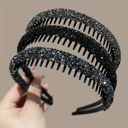 Set of 3 Elegant Rhinestone Headbands for Women - Non-Slip with Teeth, Perfect for Styling and Washing Hair