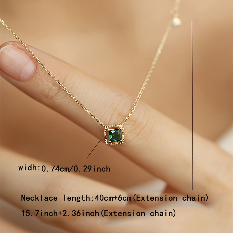 925 Sterling Silver Pendant Necklace with a Hollow Square Green Celestial Symbol and Synthetic April Birthstone Zirconia. This Elegant and Sexy Necklace is 925 Silver Plated, perfect for Daily Wear and as a Gift for Valentine's Day.