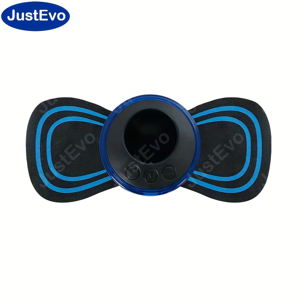 JustEvo Portable Mini Massager Patch - USB Rechargeable with Digital Display, Hypoallergenic, Ergonomic Design for Full Body Muscle Relaxation - Black & Blue