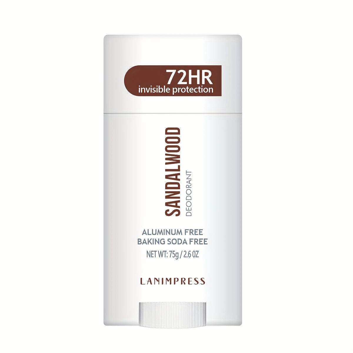 Lanimpress Sandalwood Deodorant: 72HR Invisible Protection, Unisex, Aluminum & Baking Soda Free, Natural Ingredients incl. Witch Hazel & Shea Butter, 75g