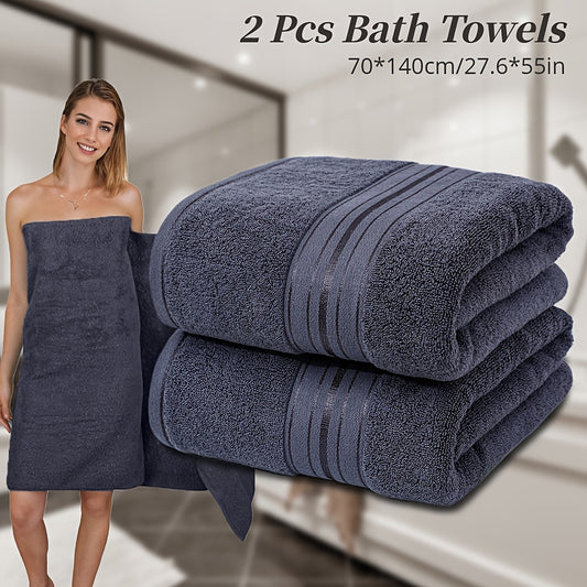 2 soft cotton bath towels, 70.1x139.7cm, quick-dry & absorbent, 400GSM, striped design in multiple colors, ideal for home, hotel, and spa use.