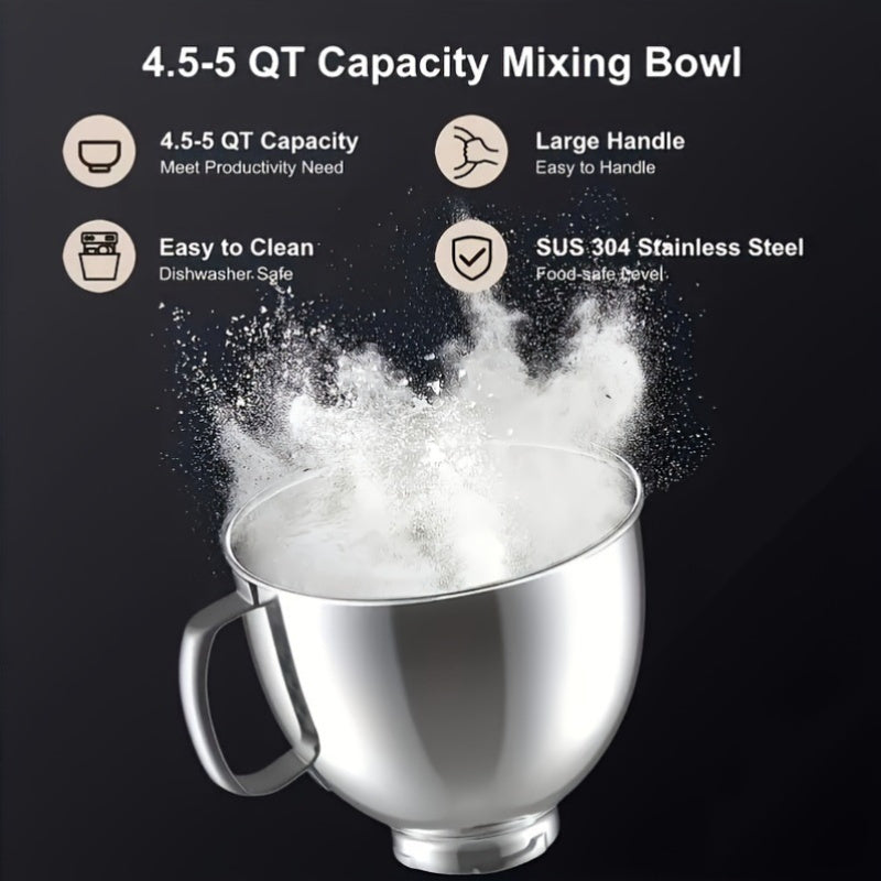 Stainless steel mixing bowl for stand mixer, deep splash-proof design, rust resistant, easy to install - kitchen accessory.