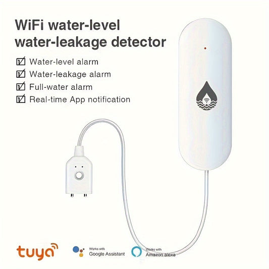 YFK Tuya Water Leak Detector is a wall-mounted WiFi smart sensor that is Alexa compatible and battery-free, with a 36V max voltage. It provides home flood protection and can be controlled