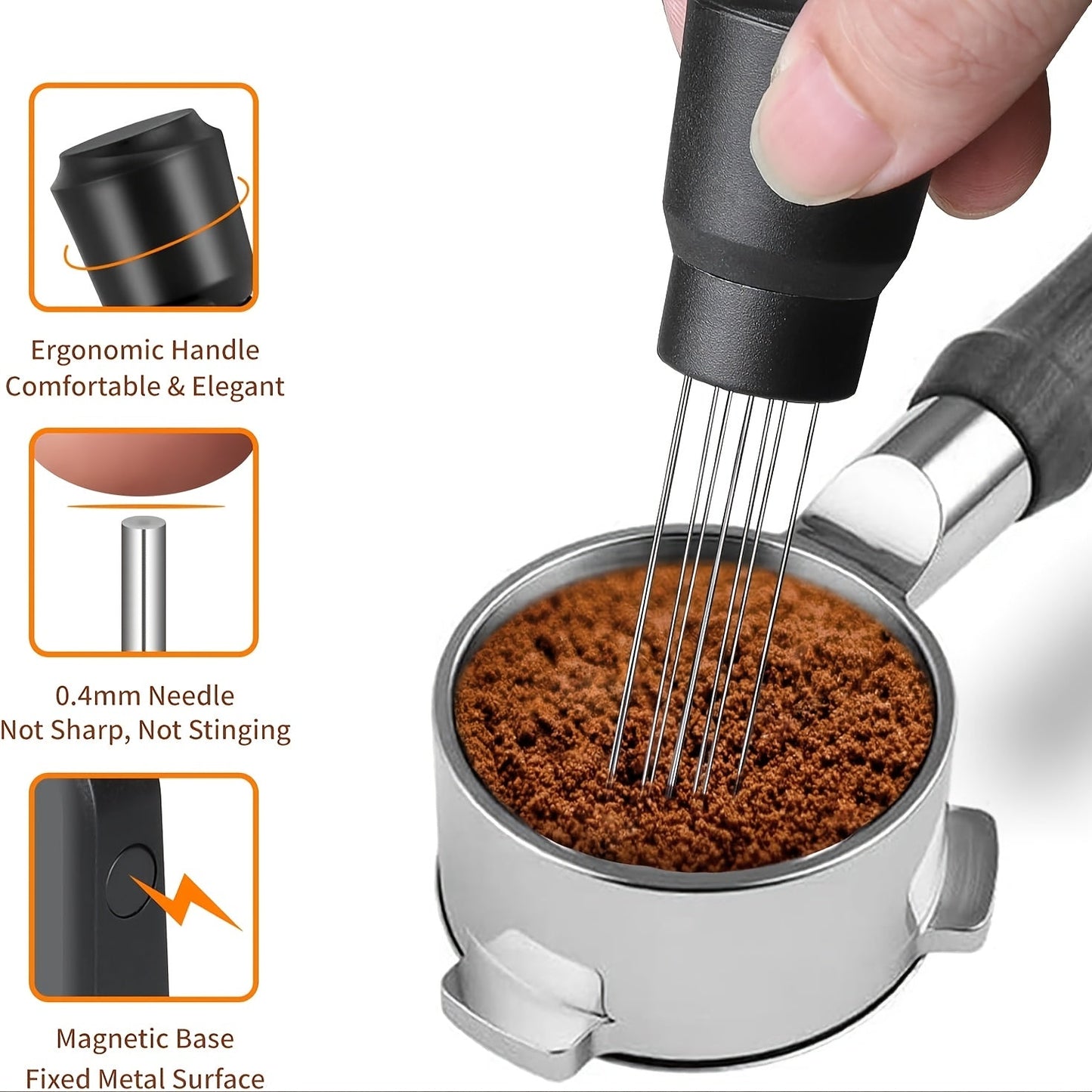 Manual Stainless Steel Espresso Needle Distributor with 0.4mm Precision Stirrer - Food Safe and Electricity-Free Barista Tool for Coffee Machines