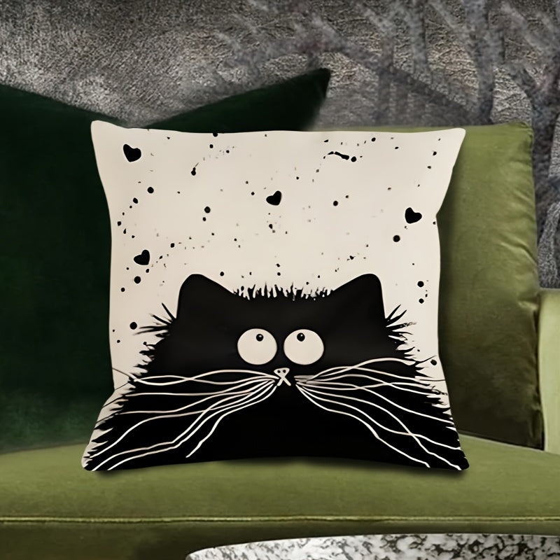 Soft and durable cushion cover featuring a whimsical cat design on both sides. Perfect for cat lovers and home decor enthusiasts. Easy to care for with a zip closure. Cushion not included.