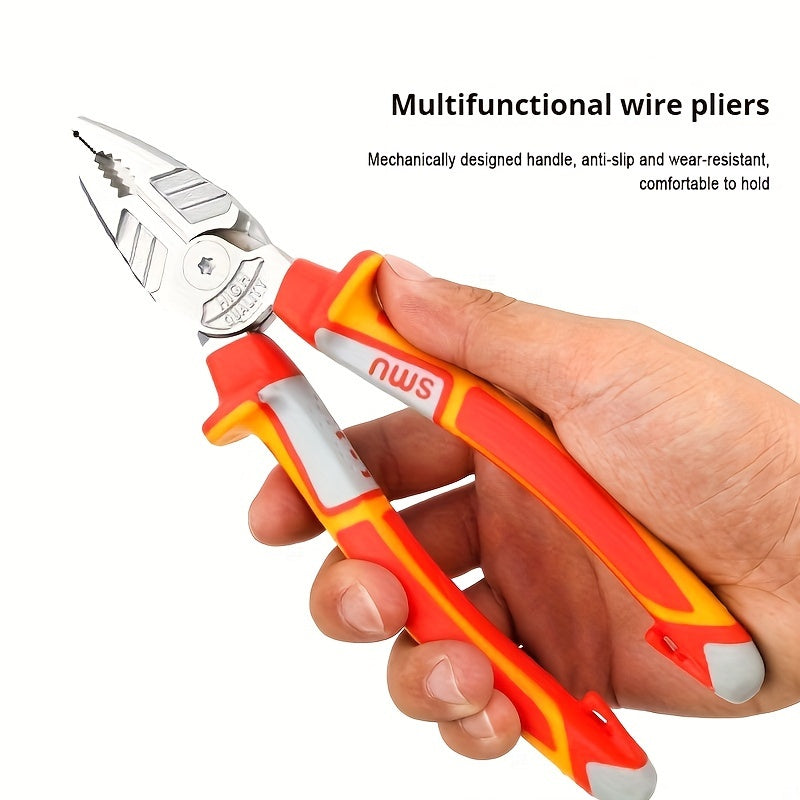 Electrician's plier with 3mm cutting capacity, non-slip grip handle, made of durable CR-V steel - wire cutters & diagonal nose plier for easy handling.