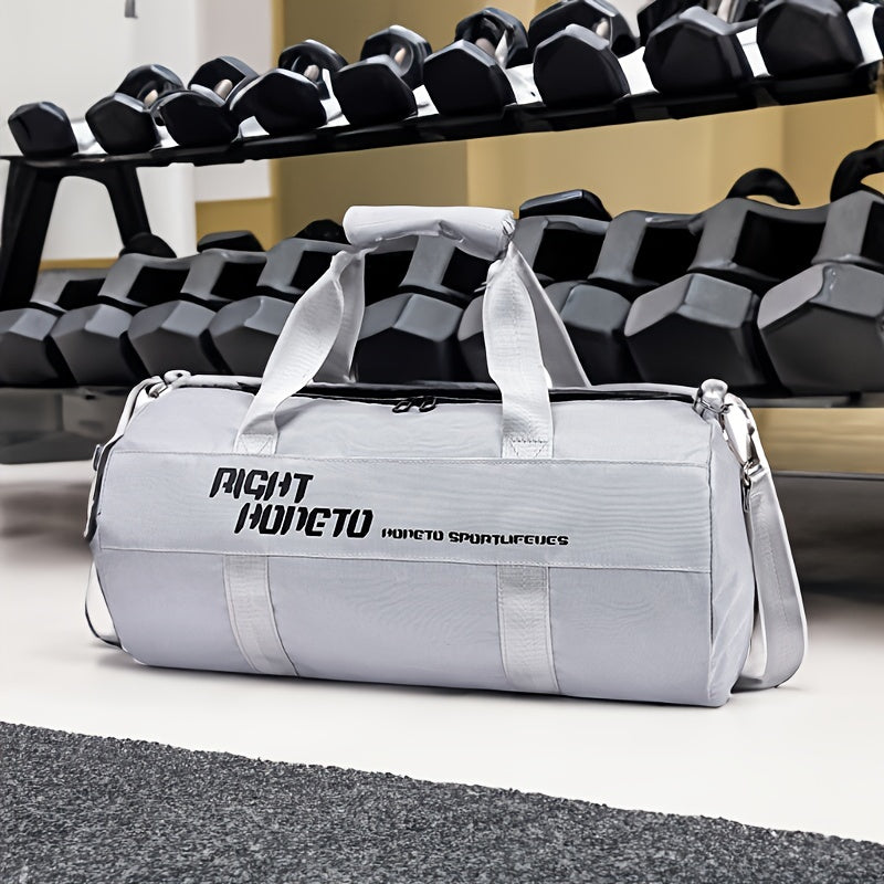 Large capacity gym duffel bag in durable nylon with wet/dry separation, zippered convenience. Available in black in large (48x27x27cm) and small (40x23x23cm) sizes.