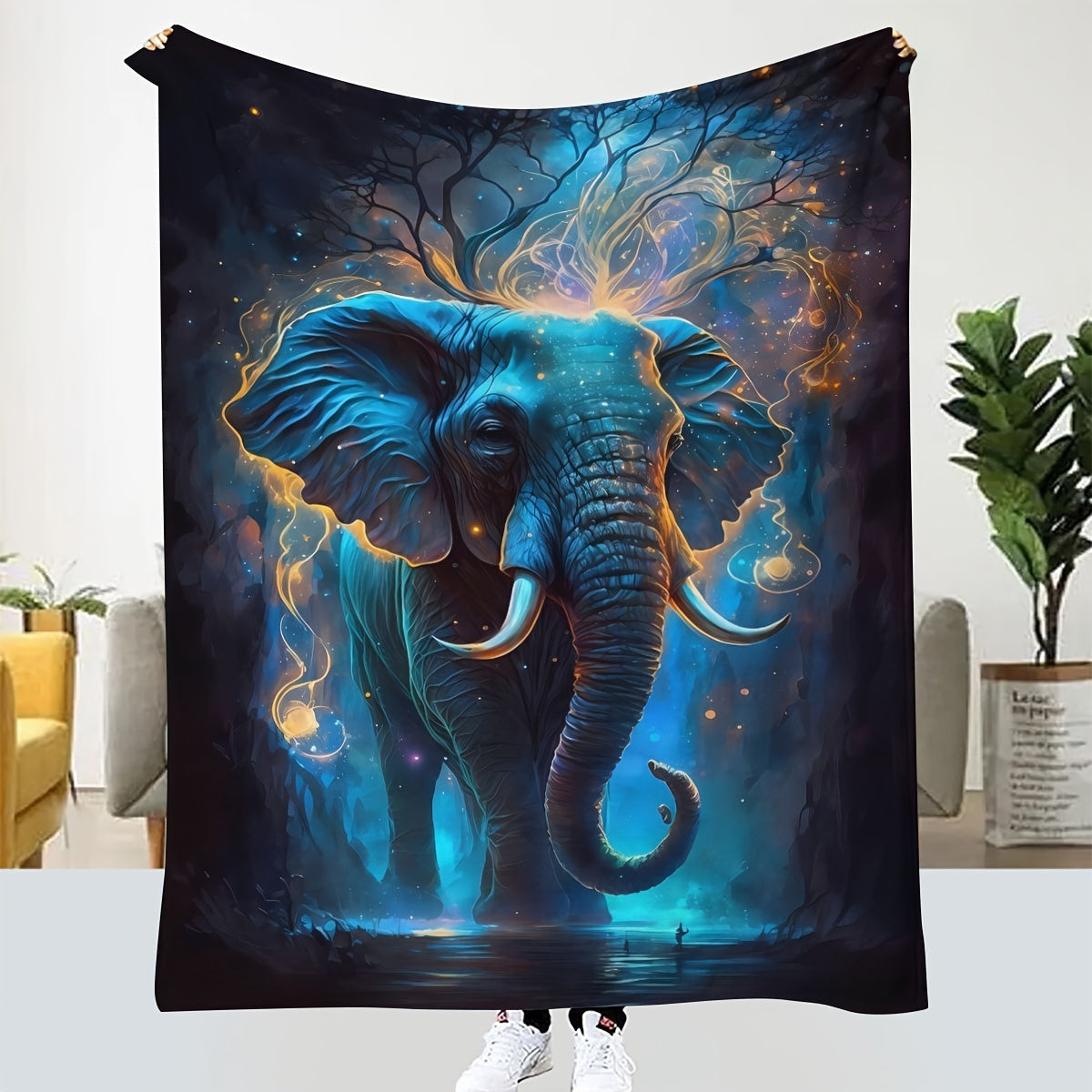 Experience Ultimate Comfort with Our Luxurious Elephant Fleece Blanket - Perfect for Adding a Touch of Tropical Paradise to Any Space. Stay Cozy all Year Round with this All-Season Polyester Throw featuring a Vibrant and Mystical Elephant Design. A