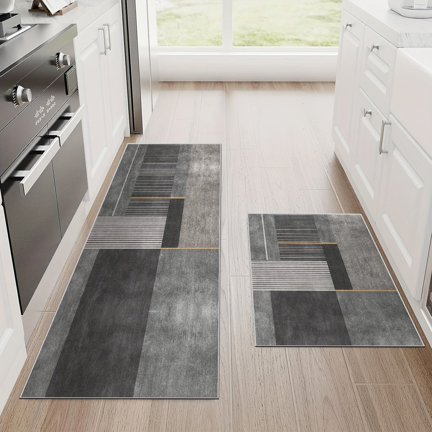 Non-Slip Kitchen Mat with Luxury Design - Oil & Waterproof, Easy-Care Machine Washable Polyester Runner Rug for Stylish Home Decor