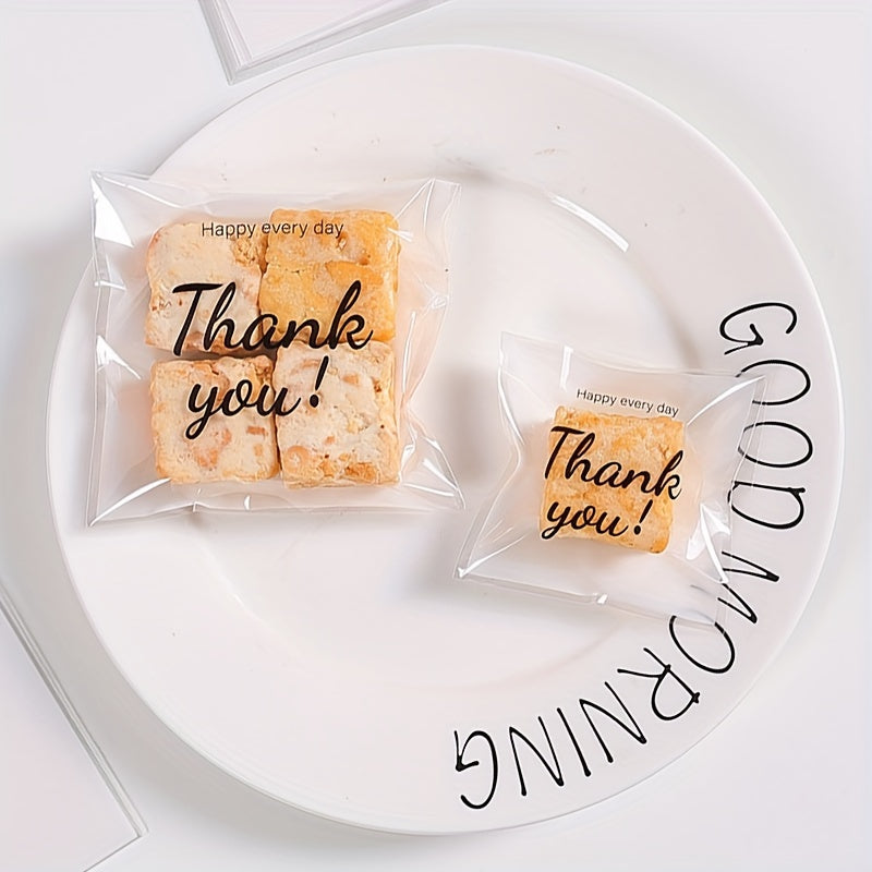 Small thank-you printed gift bags in quantities of 50, 100, or 200, ideal for gifts, cookies, and candies with self-sealing feature.