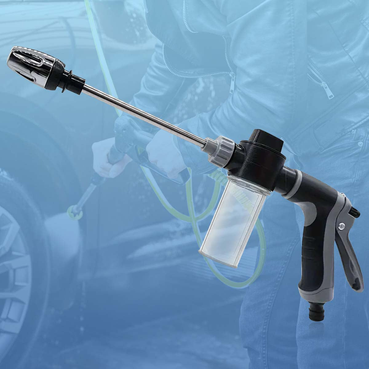 HOTU High-Pressure Car Wash Sprayer with Adjustable Rod & Copper Tip, Quick Connect for Easy Cleaning, Garden Hose Nozzle.