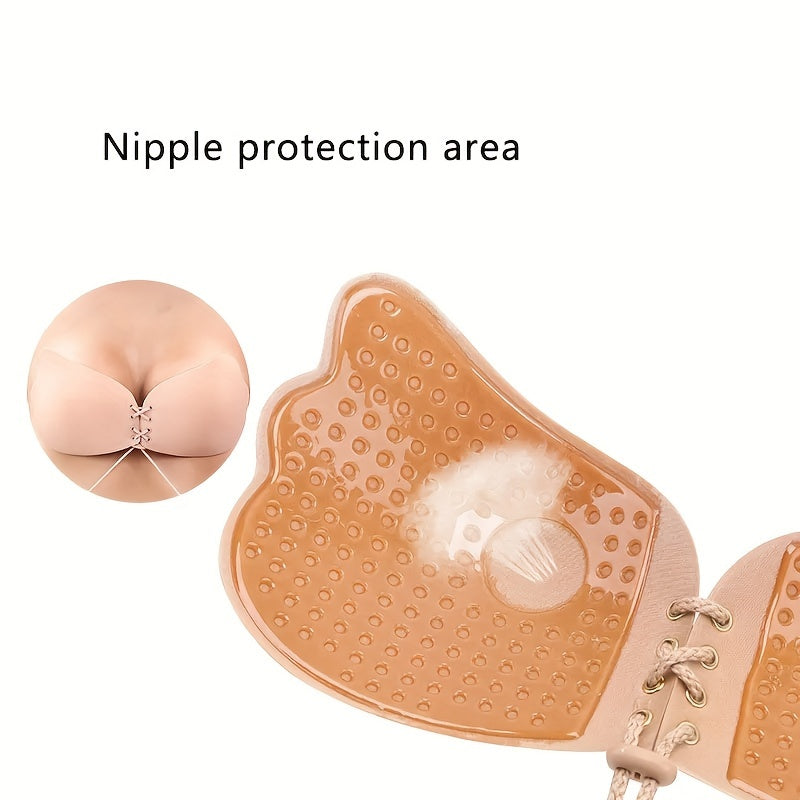 Durable lace-up nipple covers and invisible backless breast pasties for women's lingerie and underwear.