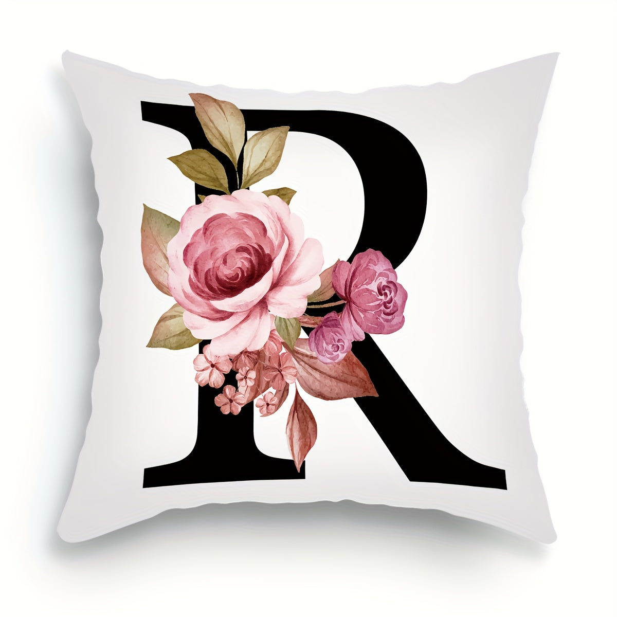 English letter flower print pillowcase for sofa cushions, 45.72cm x 45.72cm.