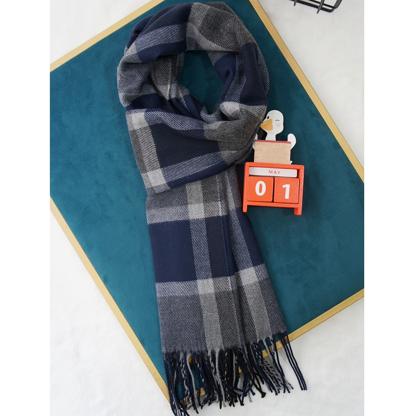 A cozy British-inspired winter shawl for both men and women, featuring multicolored stripes, checkered pattern, imitation cashmere material, fringe accents, and a warm woolen scarf.