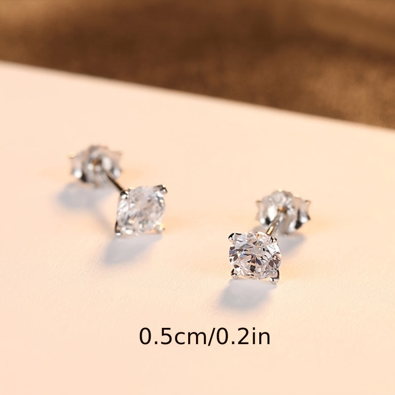 Set of three pairs of stud earrings in 925 silver for women, in sizes 4mm, 5mm, and 6mm.