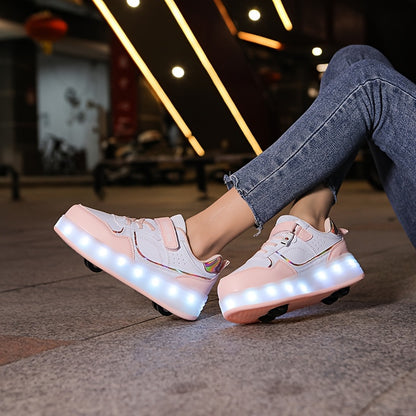 LED Light-Up Roller Skates for girls in Purple & White. Adjustable strap, Lightweight & Breathable. Ideal for outdoor fun and street style. Trendy youth sneakers with Pu Upper Skates.