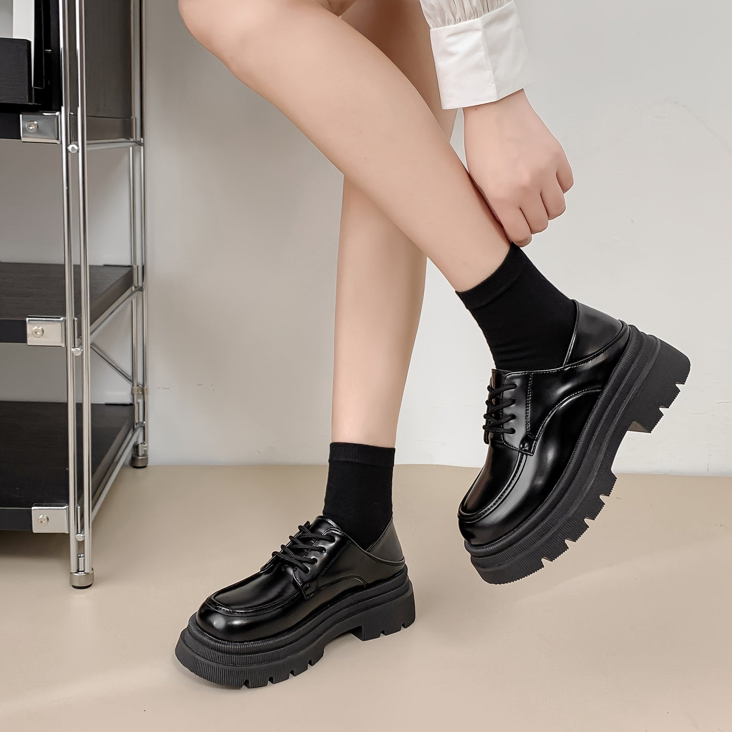 Women's Classic Penny Loafers with Thick Sole, Lace-Up Design, Man-Made Material, PVC Sole - Fashionable Footwear.