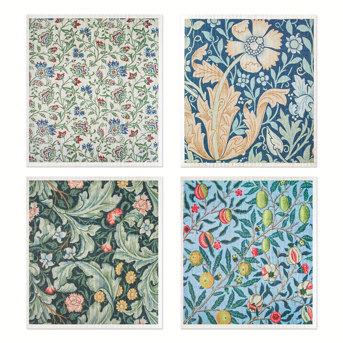 Set of 4, 8, or 16 William Morris Swedish dishcloths for kitchen, reusable and absorbent.