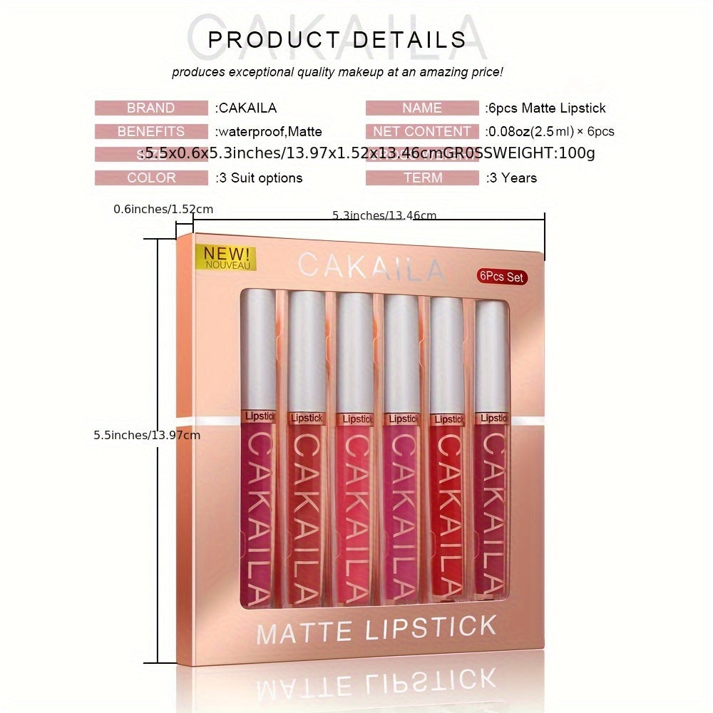 CAKAILA 6-Color long-lasting and waterproof lip gloss set for women.