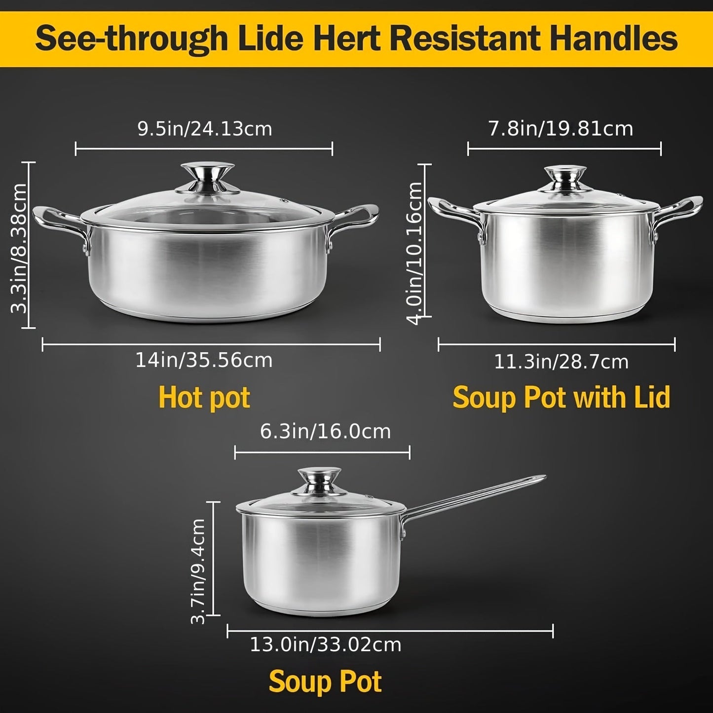 Stainless Steel Cookware Set includes 6 pieces- Perfect for Induction, Electric, and Gas Stoves. Oven Safe with Cool-Touch Handles, Long-Lasting and Simple to Clean- a Must-Have for Home Cooking Enthusiasts.