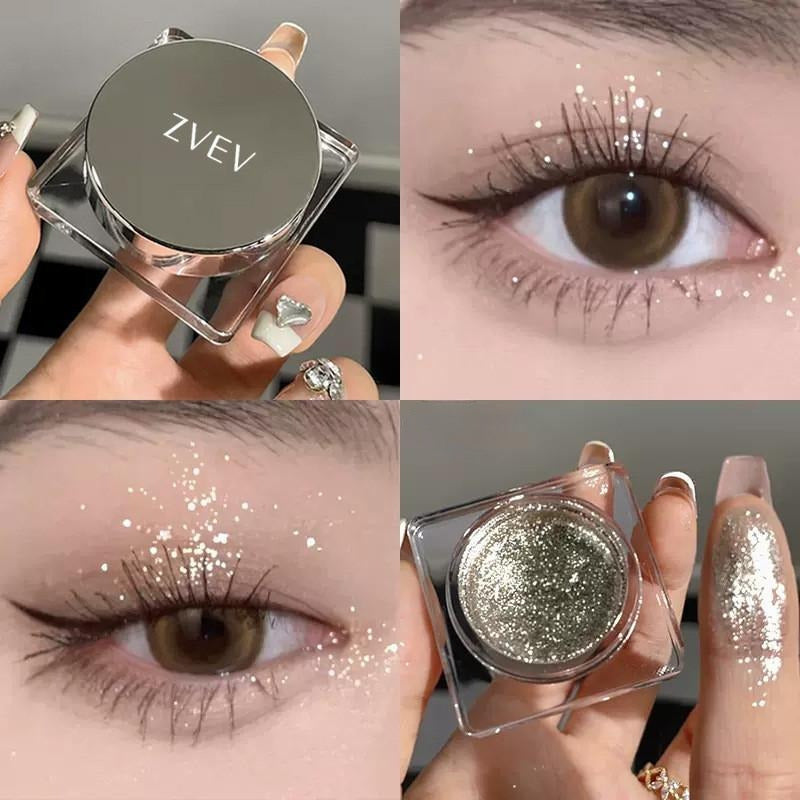 ZVEV Sparkling Gel Eyeshadow with shimmering glitter & metallic finishes in Black, Golden, and Silvery. Ideal for dazzling stage looks and makes a great gift for Valentine's, Autumn