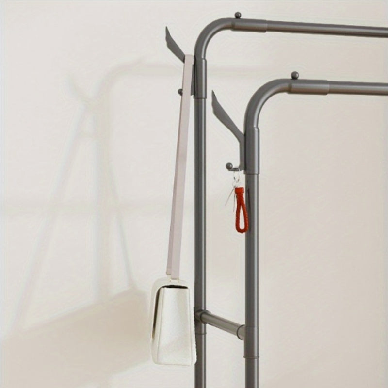 Contemporary Metal Clothing Rack with Shelves: Versatile Hanging Rod for Compact Areas