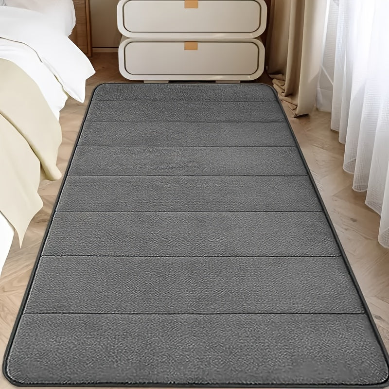 Memory foam carpet with a geometric pattern, non-slip backing, and soft machine-made knit fabric construction. Perfect for the bedroom or living room, this rug is made of 100% polyester and is 300gsm with a thickness of 1.5cm. Hand wash only for best