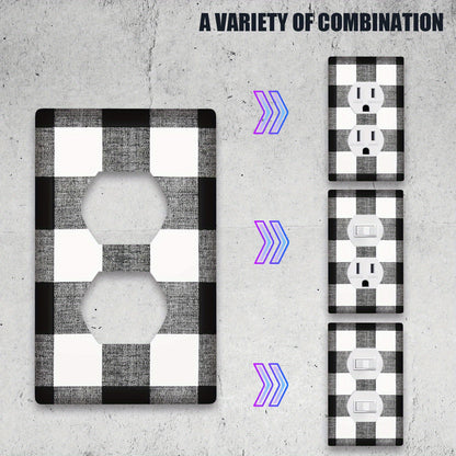 1 Ta black & white buffalo plaid devor plitkasi qopqog'i, 1-gang/2-gang yoritish kalit plitkasi, elektrsiz, tozalash oson, uy ofisi oshxona bezaklari uchun - 1 to'plam