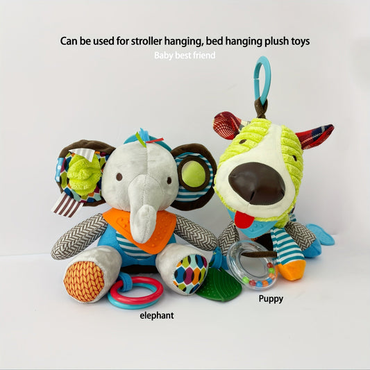 This plush toy featuring an elephant, fox, lion, dog, and raccoon can be used as a stroller hanging toy, doll, or a perfect gift for birthdays, Christmas, Thanksgiving, New Year, or Easter.