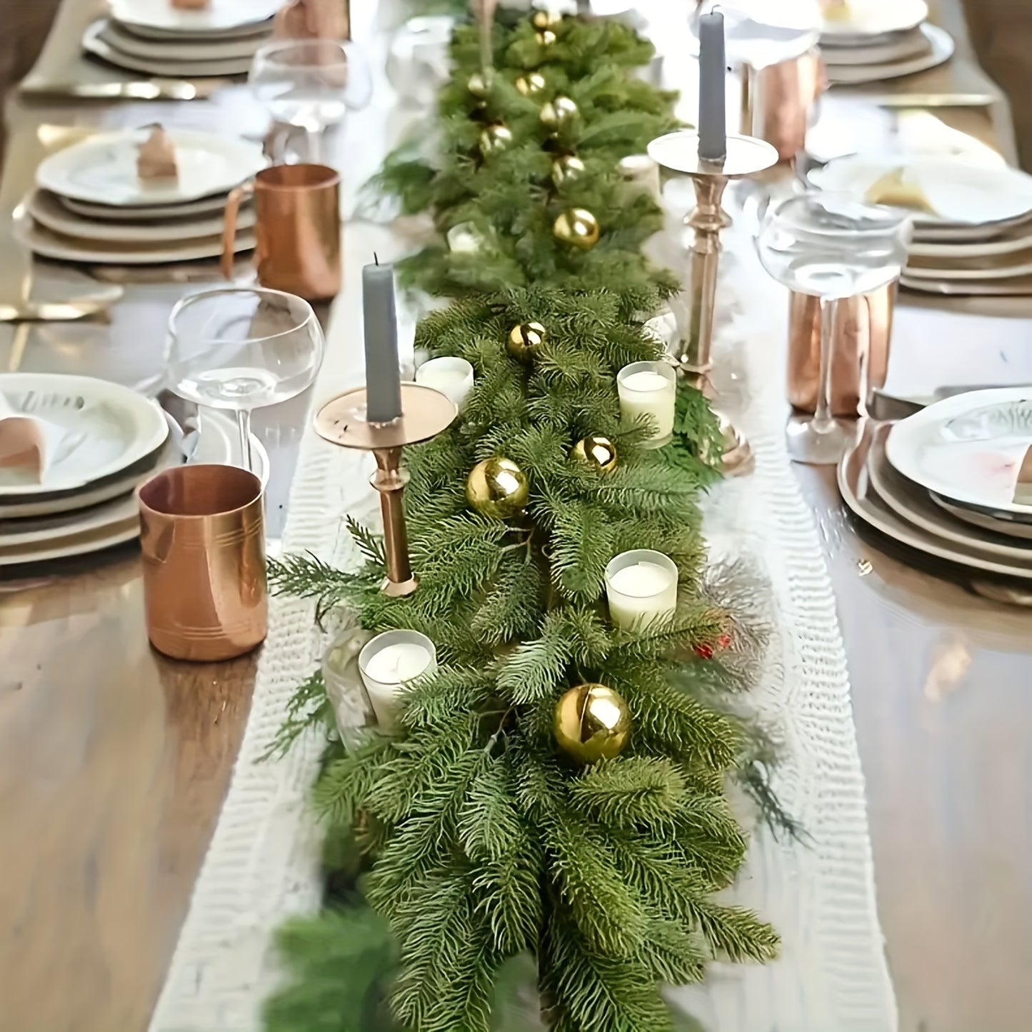 Christmas pine garland, 179.83 cm long, ideal for fireplace mantels and table centerpieces. Artificial green faux plants, versatile indoor decor for festive celebrations, no batteries needed.