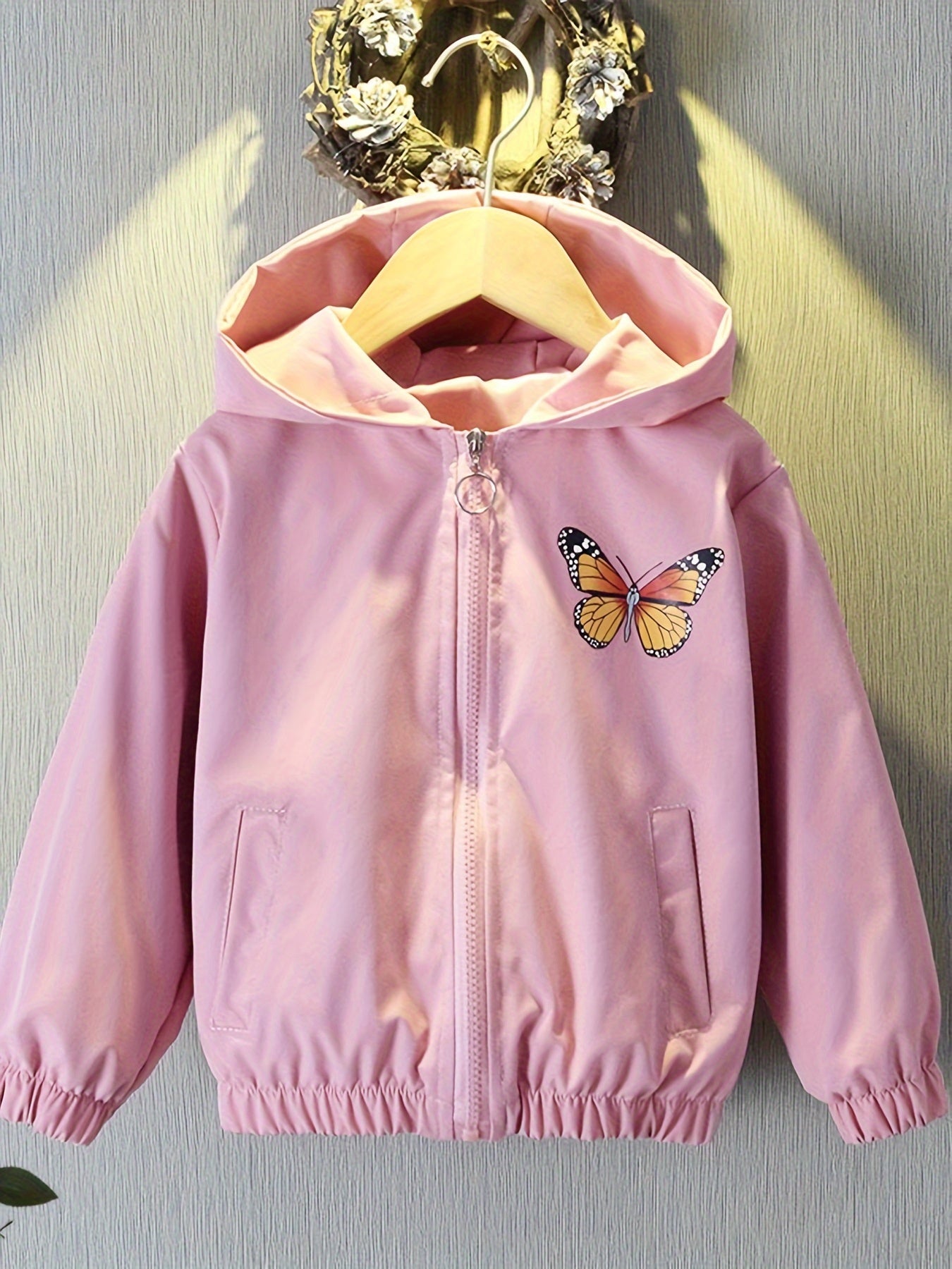 Stunning butterfly hooded jacket with sequins, perfect for casual wear in spring and fall.