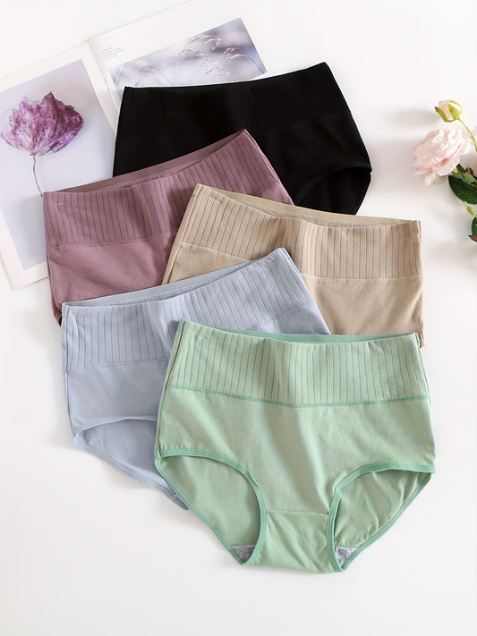 5 Simple Solid Mid-Rise Sports Panties for Women.