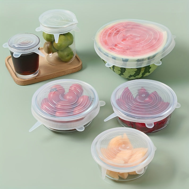 Set of 6 Silicone Stretch Lids - Eco-Friendly Food Covers for Bowls - Long-lasting, Easy-to-Clean Kitchen Tools for Freezer and Dishwasher