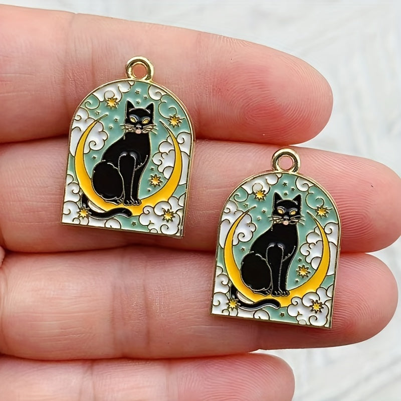 Set of 8 Sun & Moon Cat Charms - Enamel Pendants with Gold Plating for Making DIY Jewelry, Necklaces, and Earrings