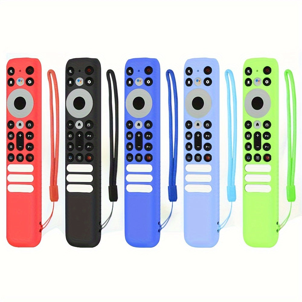 Silicone Remote Case designed for TCL RC902V FMR1, featuring waterproof and scratch-resistant protection with included lanyard. Lightweight with multiple color options available. Dimensions: 20.6cm x 4.1cm x 1.7cm.