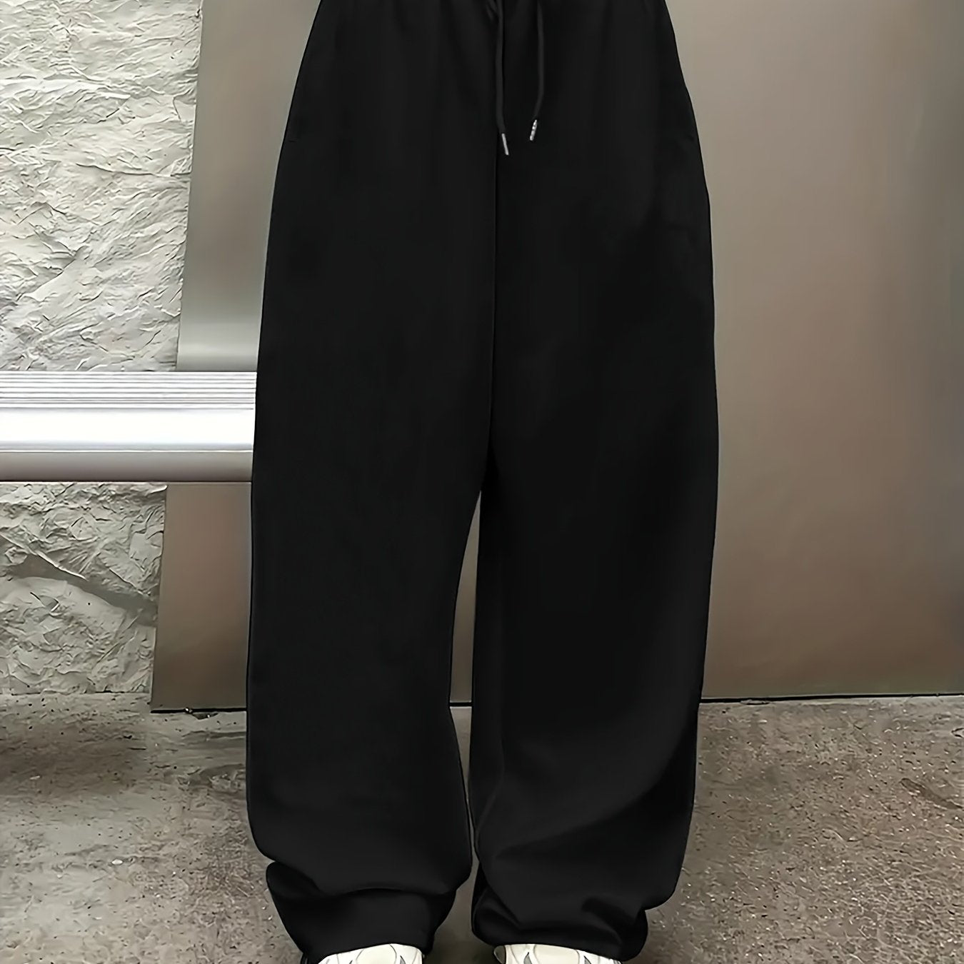 Women's Black Straight-Leg Joggers - Casual athletic pants with drawstring waist, machine washable, lightweight polyester, comfort fit for spring & fall.