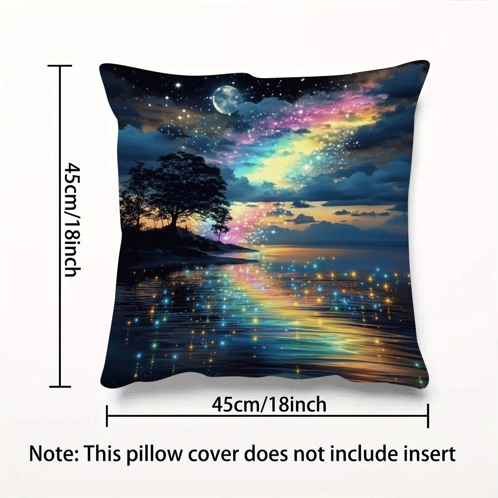 Enhance your home decor with the Aurora Starry Rainbow Tree of Life decorative cushion cover. This classic style polyester cover is machine washable and features a zipper closure for easy removal. Designed for a 45.72x45.72 cm pillow, it's perfect for