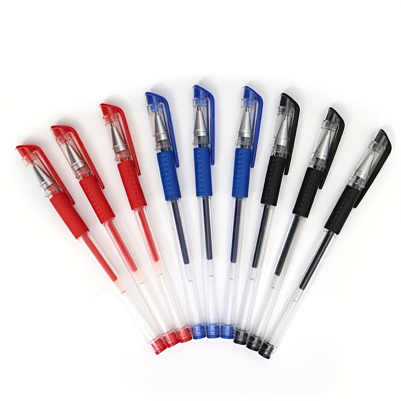 Set of 18 gel pens with black, blue, and red ink colors, 0.5mm tip, ideal for students and office use.