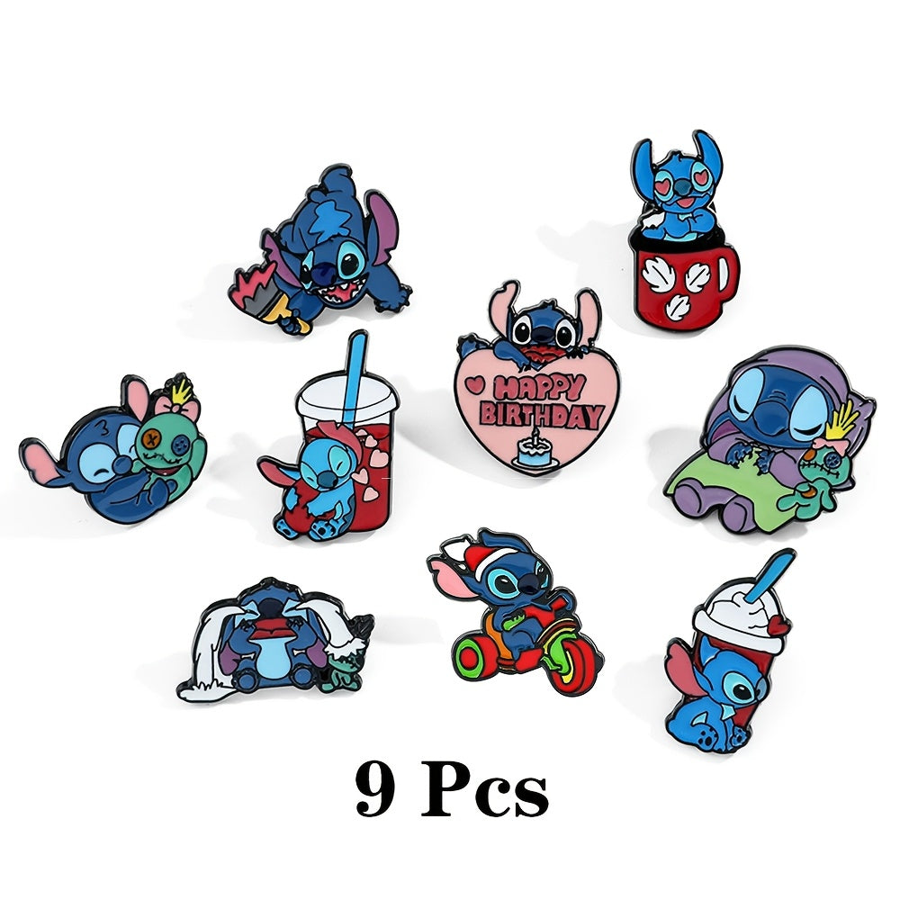 Set of 4/5/9 Disney Stitch Enamel Pins, Adorable Cartoon Zinc Alloy Brooches with Assorted Designs for Clothing and Backpacks, Perfect for Everyday or Special Occasions.