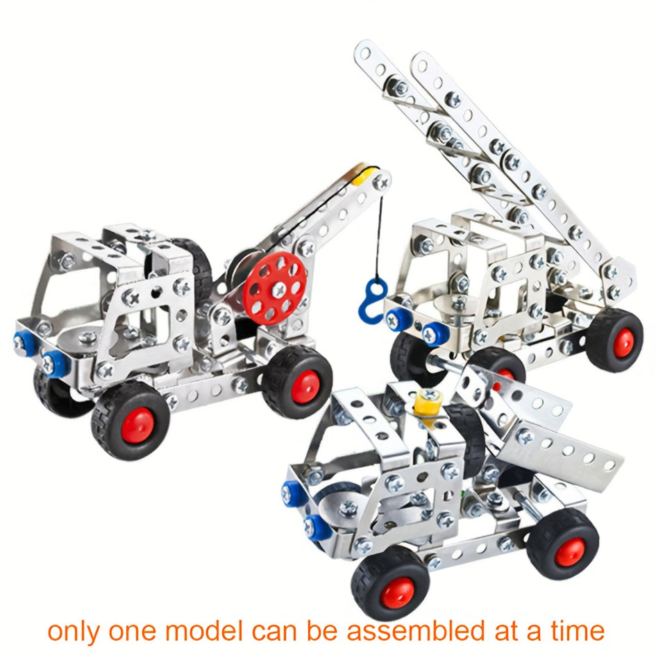 137-piece 3-in-1 Engineering Car Model Kit - Metal building blocks for hands-on learning, ideal gift for kids.