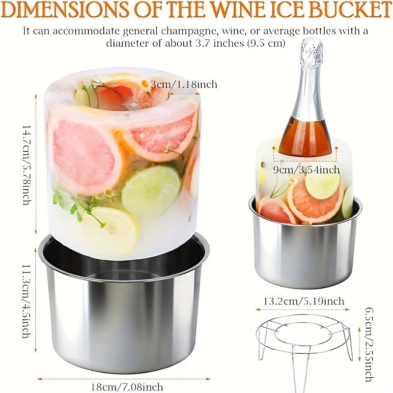 This Ice Mold Wine Bottle Cooler doubles as a Champagne Bucket, perfect for creating DIY Champagne cocktails. The transparent bucket can be frozen to keep your drinks cool during holiday parties, wedding celebrations, and various festivals.