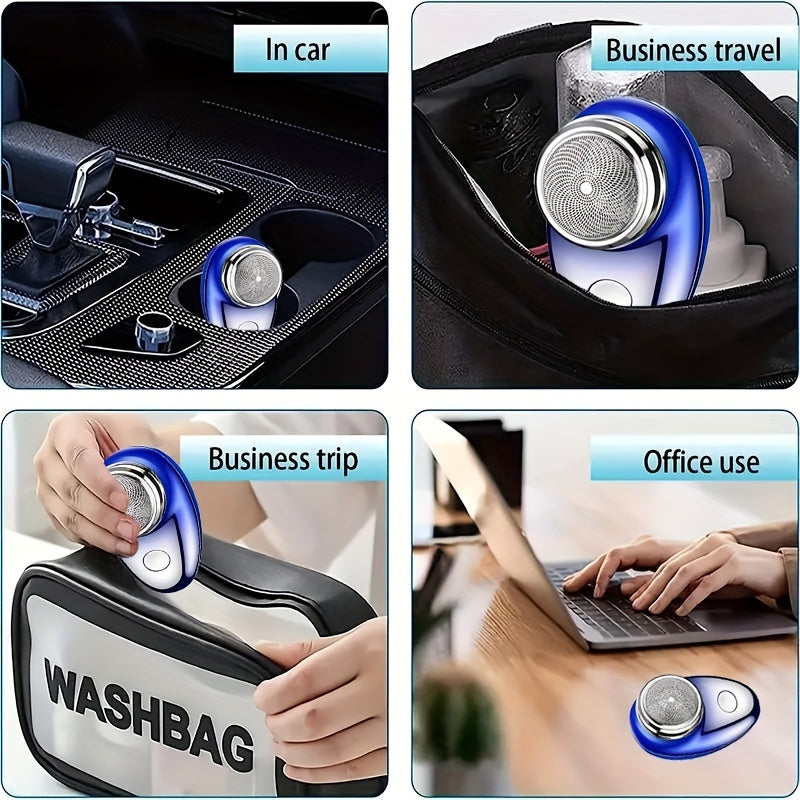 Compact USB rechargeable electric shaver with dual magnetic head for wet and dry shaving, ideal for home, office, and car use, essential for travel.