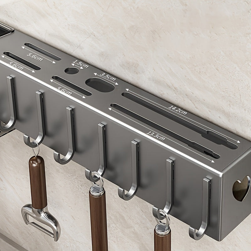 Easy to install kitchen organizer - No drilling required! This wall-mounted holder is perfect for knives and utensils, offering multi-functional storage for all your cutlery and accessories.