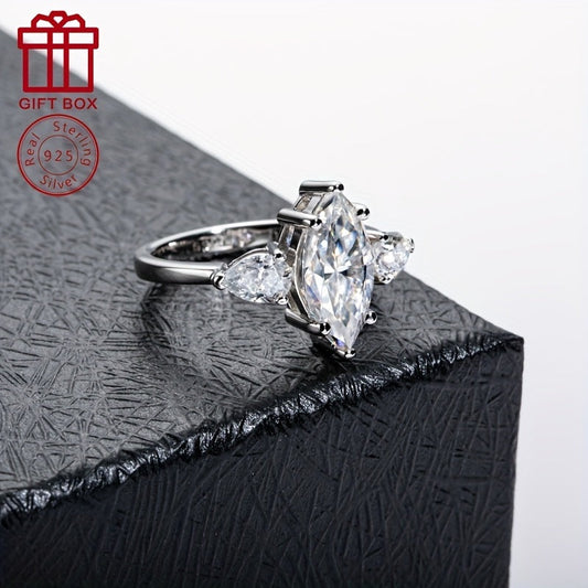 Opulent 3CT Moissanite Engagement Ring - Crafted in 925 Sterling Silver with Horse Eye Cut, Ideal for Weddings & Anniversaries, Exquisite Present for Her