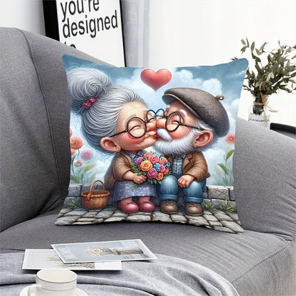 Chic couple-themed plush pillowcase 44.96cm x 44.96cm with zipper. Machine washable. Architectural collectible for home and bedroom decor (pillow not included).