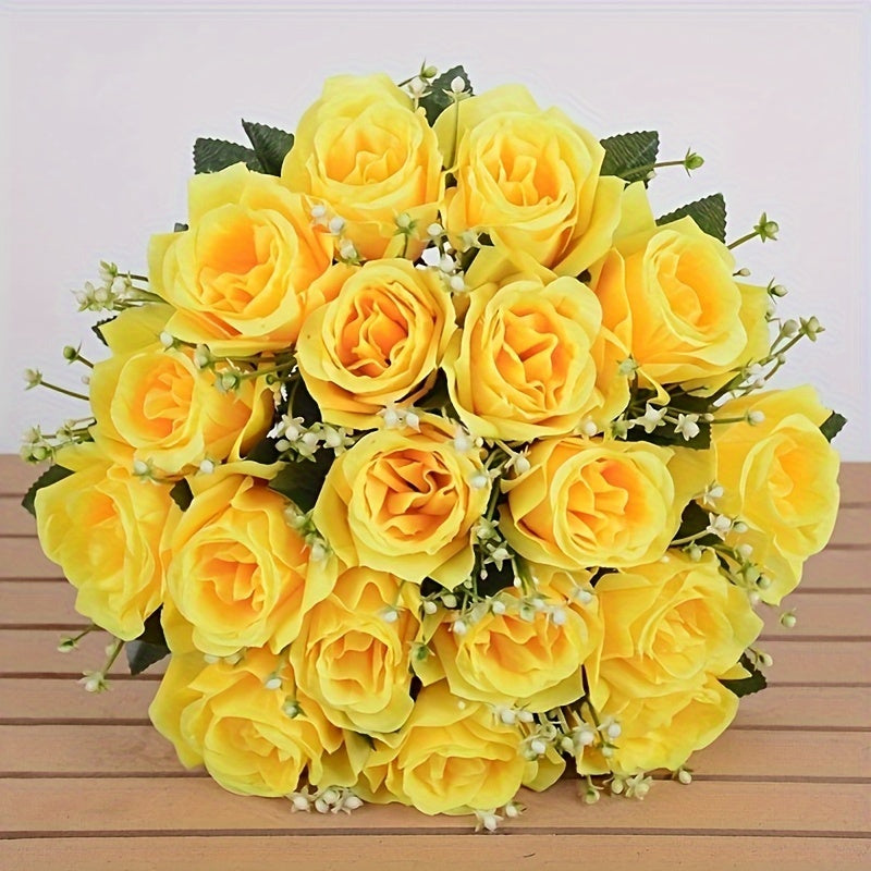 Yellow silk roses bouquet with 18 pieces, perfect for home decor or gifting on special occasions. Great for Valentine's, Christmas, Mother's and Father's Day.